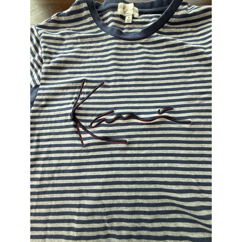Karl Kani Y2K Striped Logo T Shirt Mens M Blue Cream Cotton Streetwear Graphic - Picture 7 of 10